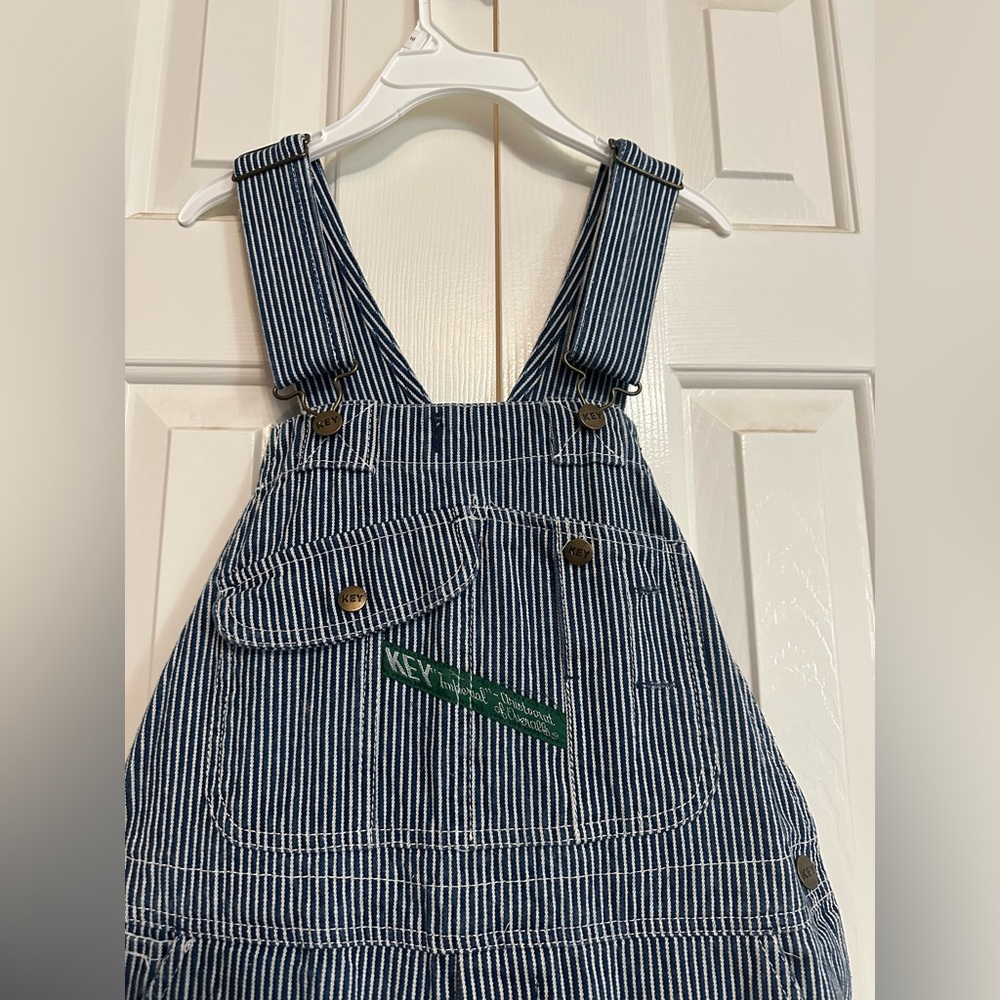 Vintage 80s Key Imperial Stripes Farmer Bib overalls 34x30